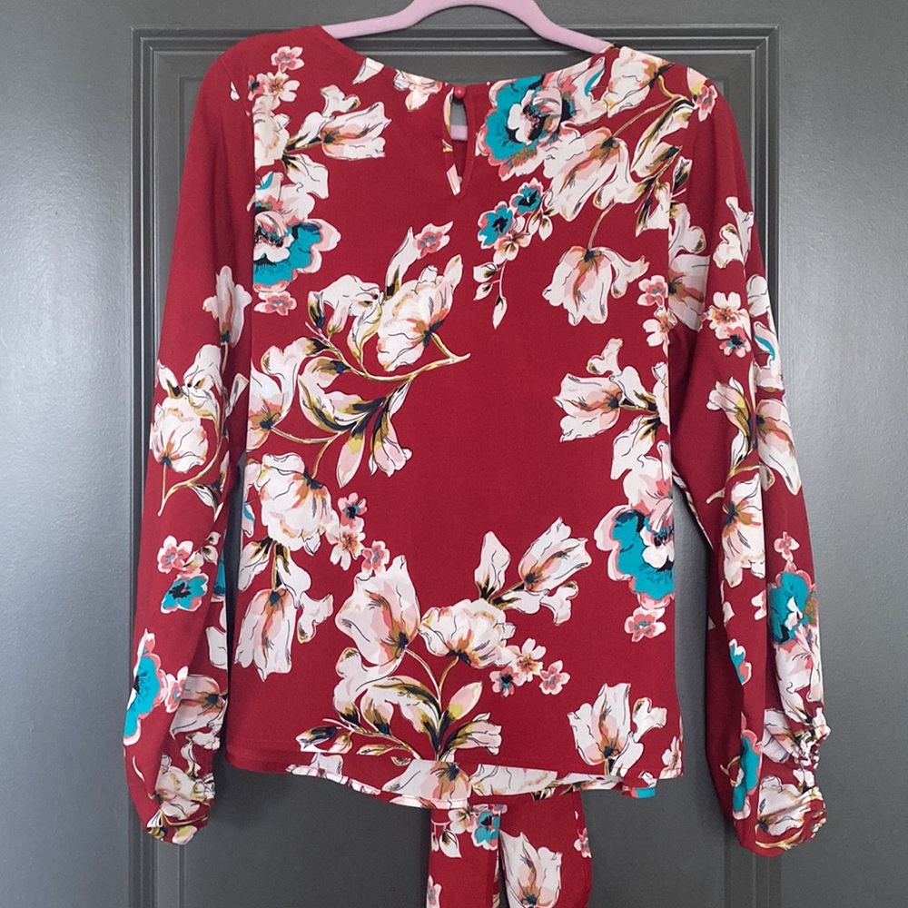 MOVING SALE - Floral Print Long Sleeve Tie Waist Blouse 🌸 - Picture 2 of 2